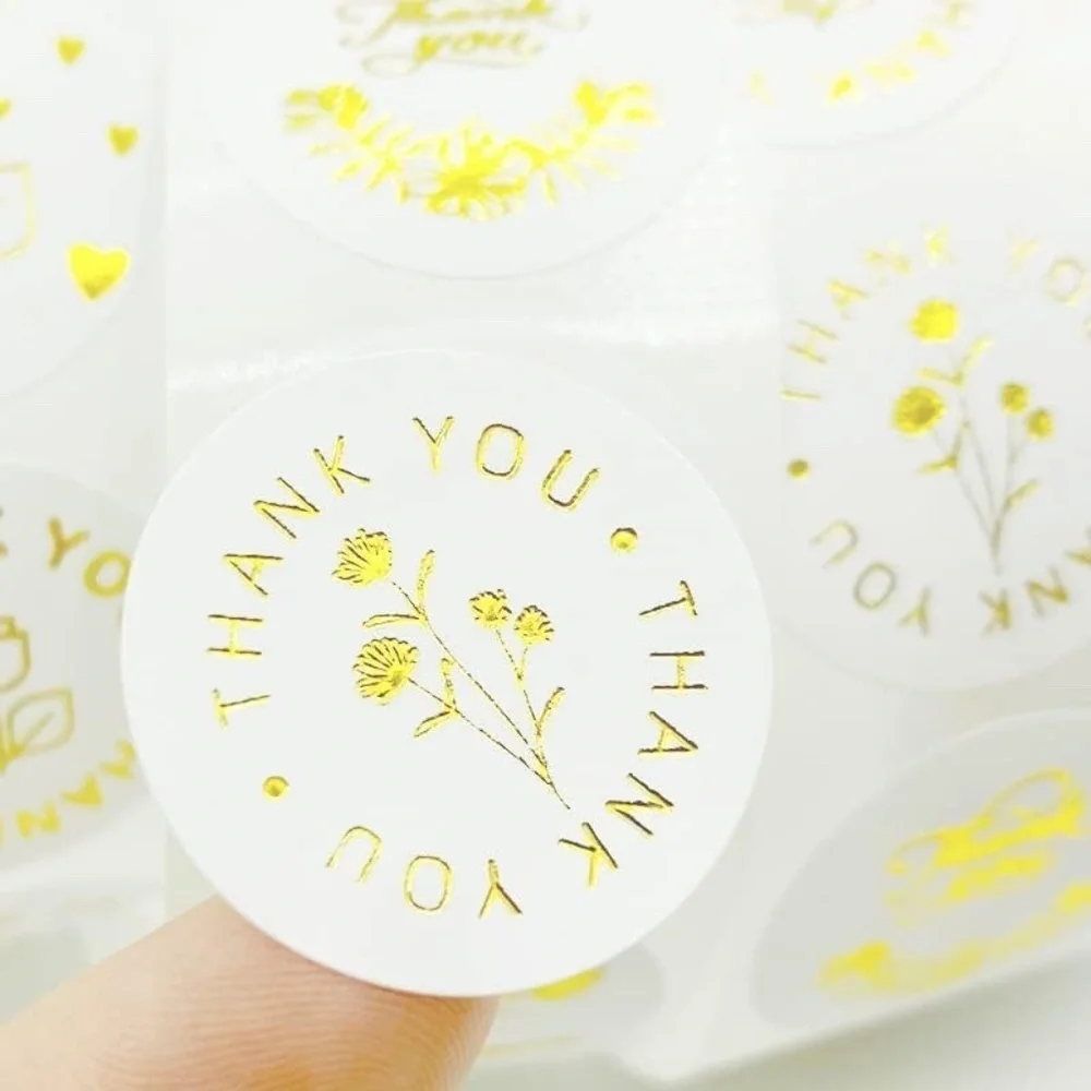 Gold Foil Thank You Sticker, Glitter Gold Floral Labels Stickers 1